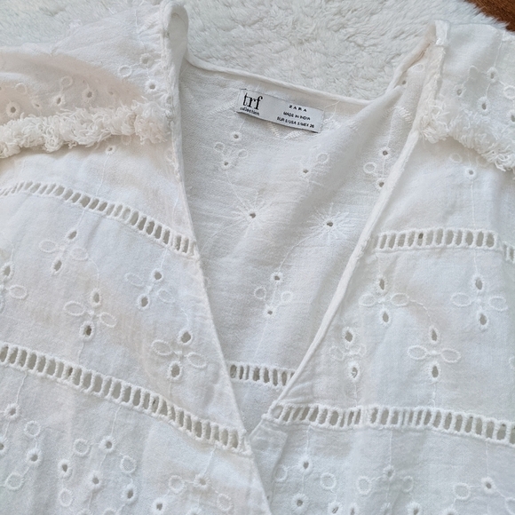 ZARA white eyelet CROSSOVER wrap TOP WITH CUTWORK EMBROIDERY trf small boho chic - Picture 11 of 15